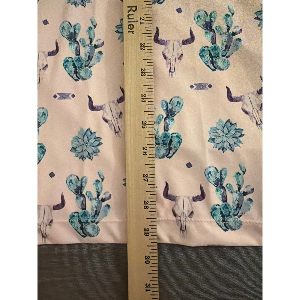 Bad Birdie Mens 2XL Golf Polo Pink Southwestern Cactus Steer Skull Print Shirt